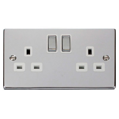 Polished Chrome 2 Gang 13A DP Ingot Twin Double Switched Plug Socket