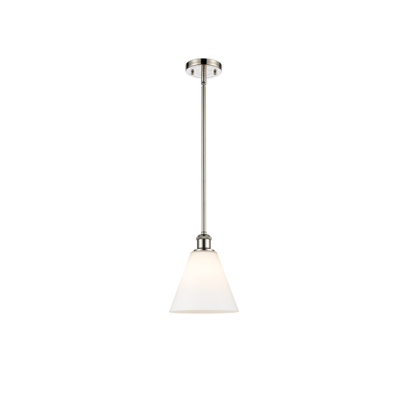 Luminaire suspendu sphérique à 1 lumière Allean, Blanc mat, H 42,75 po x l 8 po x P 8 po, Nickel poli