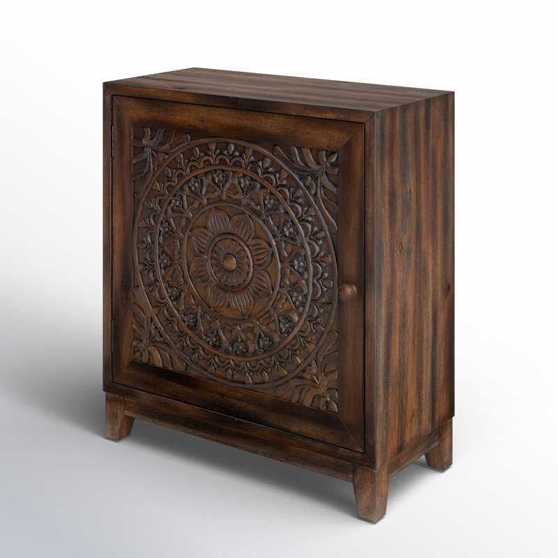 Dix Solid Wood Carved Detail Accent Cabinet, Dark Brown