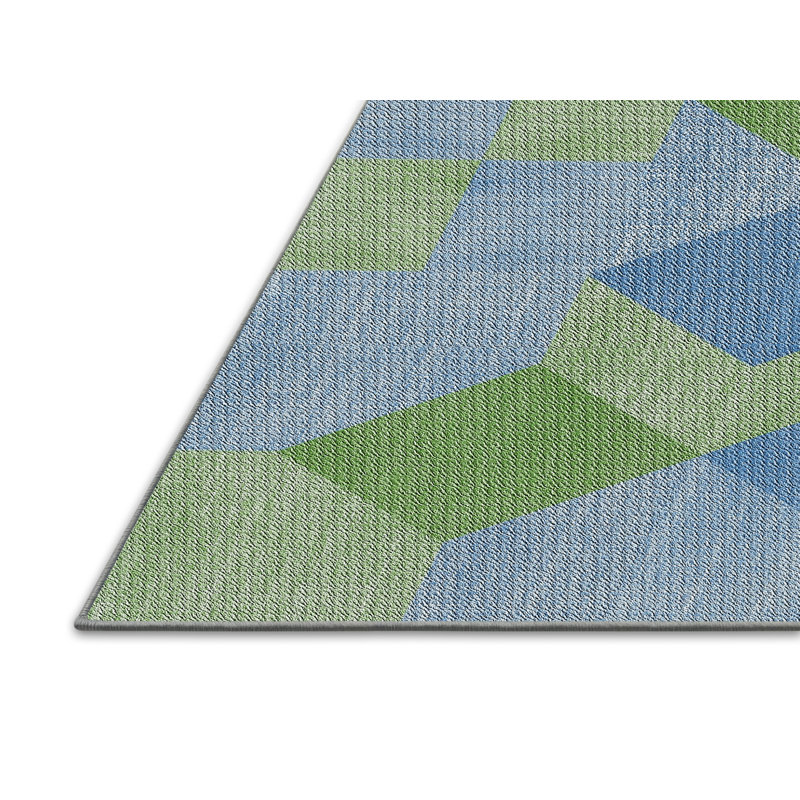 Tapis décoratif vert à motif géométrique quon, Rectangle 5 pi x 8 pi