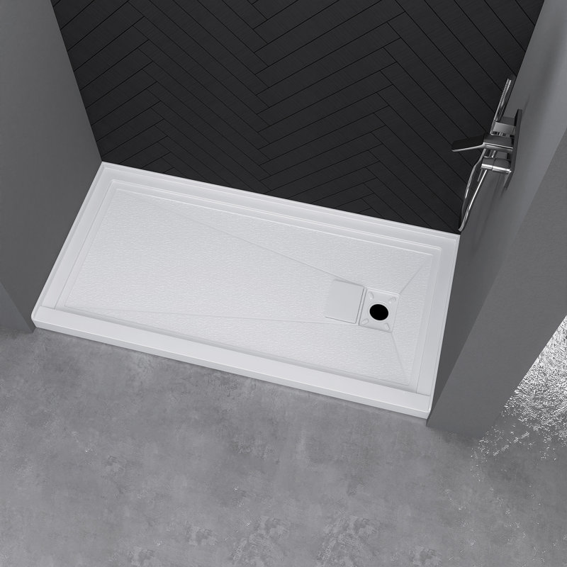 Base et bacs de douche Base de douche blanche à seuil simple l 72 po x P 36 po avec ensemble de bonde et couvercle de bonde inclus, antidérapant