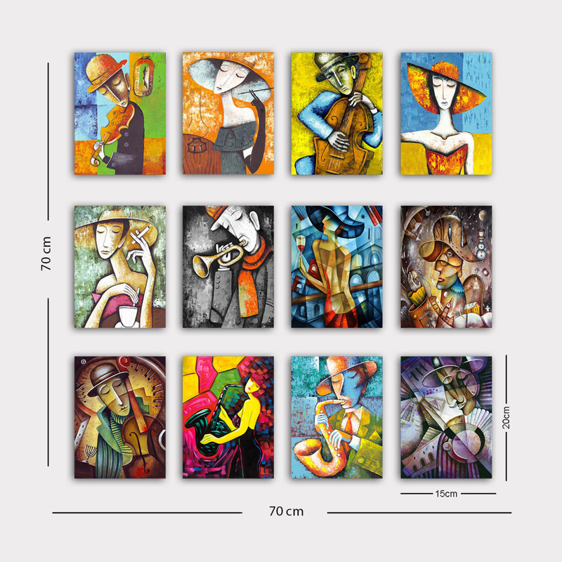 Superbe ensemble d'art mural décoratif en panneau de fibres à densité moyenne (12 pièces), 7,9 po x 5,9 po chacune | 100% panneau de fibres à densité moyenne, épaisseur: 0,1 pouce | Parfait pour la décoration intérieure, le salon et la chambre à coucher - Design élégant et polyvalent pour rehausser tout espace