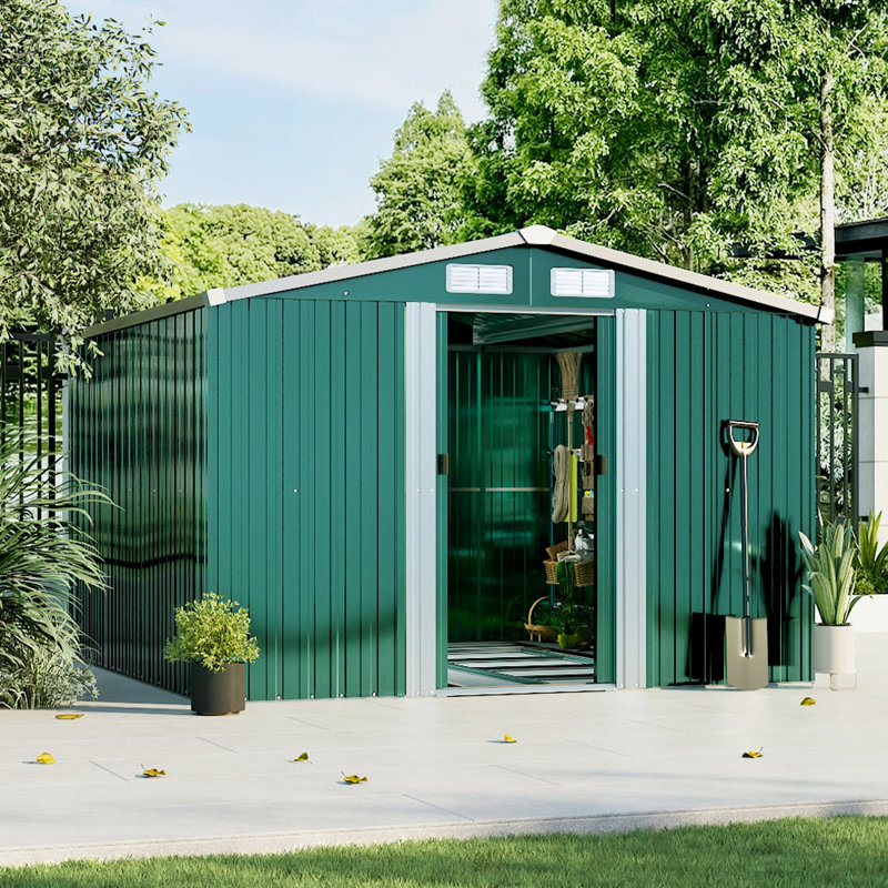 Metal Tool Shed with Pitched Roof – Charcoal Black, Dark Green