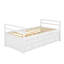 Lit simple avec tête de lit, pied de lit, lit gigogne et trois tiroirs de rangement, lit simple en bois de pin avec tête de lit et pied de lit-114346292