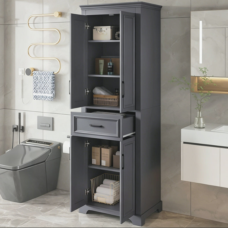 Meuble-lavabo autoportant de 70,8 po avec portes à fermeture douce et tablettes réglables, Charcoal grey