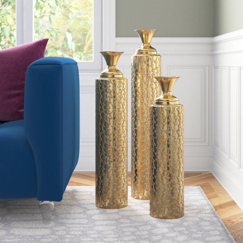 Ensemble de 3 vases de plancher en métal doré Adara