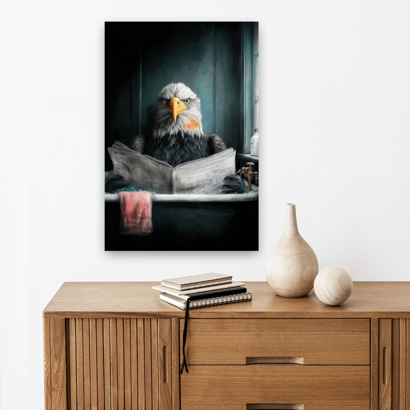 Eagle In Bathtube 2 Contemporary Bird Eagle Animal Wall Art Print 1 Piece Wrapped Canvas Wall Art, 45.72cm H x 30.48cm W