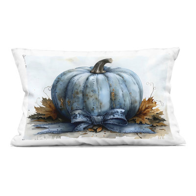 Blue Pumpkin with Bow Decorative Printed Throw Pillow, design by Creative Studio