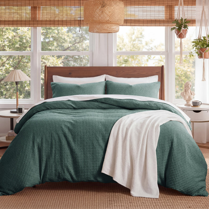 Ensemble de housse de couette à tissage gaufré 100% coton Essential Collection, Vert forêt