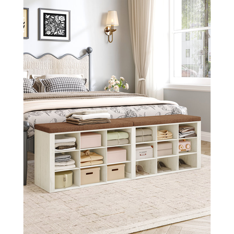 Shoe Storage Bench with Padded Seat, Shoe Rack Bench with 18/24 Open Compartments, Adjustable Shelves, Shoe Cabinet Storage with Cushion for Hallway Living Room, Bedroom