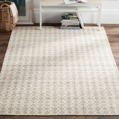 Sanders Hand Woven Wool/Cotton Floral Rug in Gray/Ivory