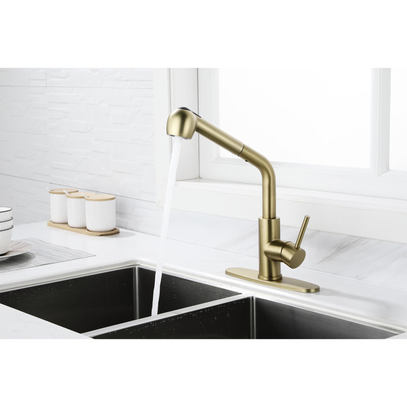 Single Pull-Out Faucet With Dual Spray In Spot Gold Stainless Steel For Utility Sink, High Nozzle 360 Rotation, Dirt And Rust, Easy Maintenance Use, To Maintain