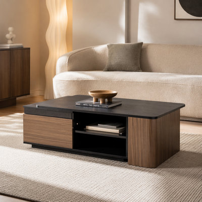 Table basse extensible, table basse en bois réglable en longueur avec 2 tiroirs de rangement pour le salon, grande table centrale rectangulaire longue