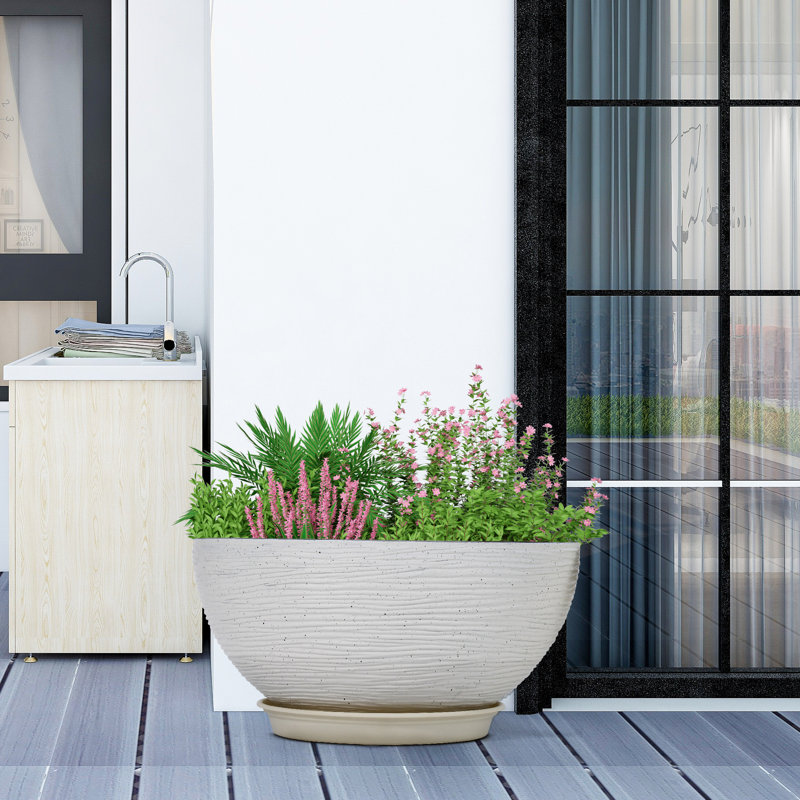 Set of 2 Modern Minimalist Plastic Outdoor Planter with Drainage Function, White