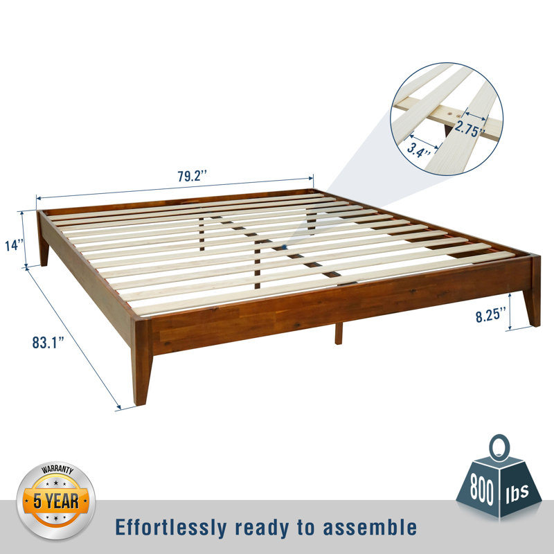 Solid Wood Platform Bed, King, Caramel