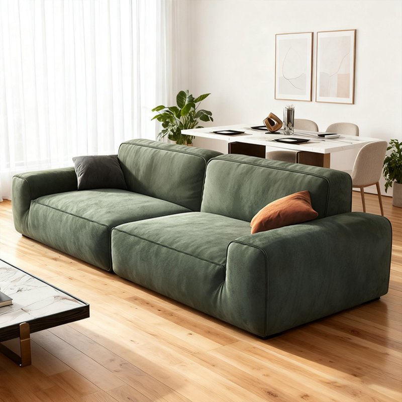 Canapé modulaire en polyester vert, H 28,74 po x l 109,84 po x P 38,58 po, 4