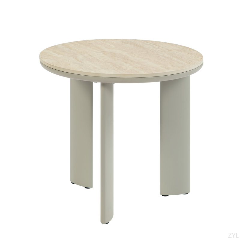 Table de bout à plateau en céramique et finition gris clair