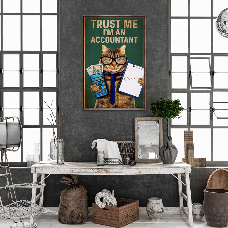 «Trust Me Im an Comptant», art textuel sur toile tendue, H 36 po x l 24 po x P 1,25 po