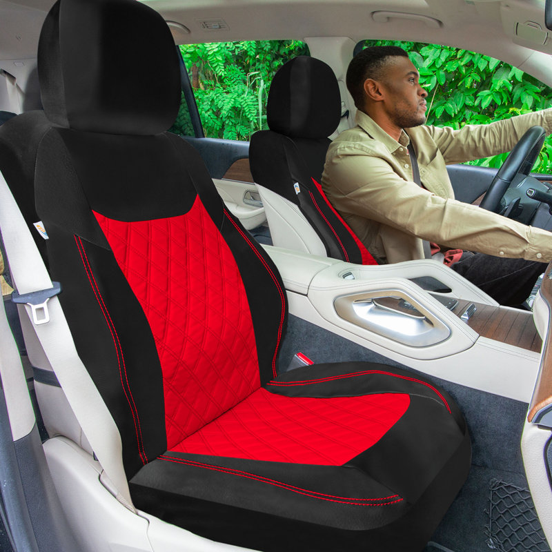 Ultra Modern Quilted Leatherette Seat Covers Full Set, Red