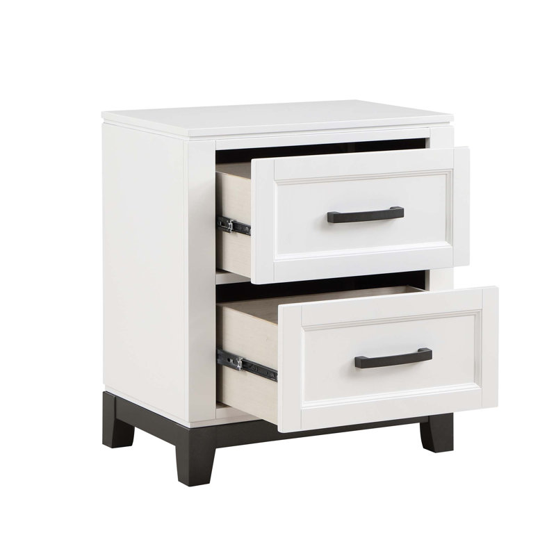 Table de chevet élégante avec 2 tiroirs de rangement, parfaite pour les chambres rustiques et transitionnelles, Noir / blanc