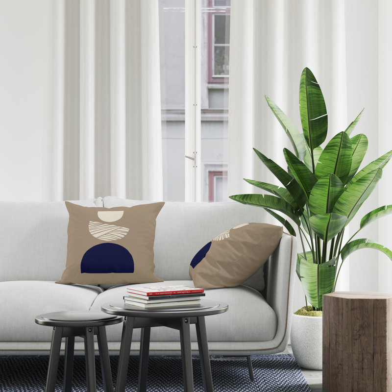 Jeté carré en polyester intérieur / extérieur, Beige/bleu marine, L 15 po x H 15 po