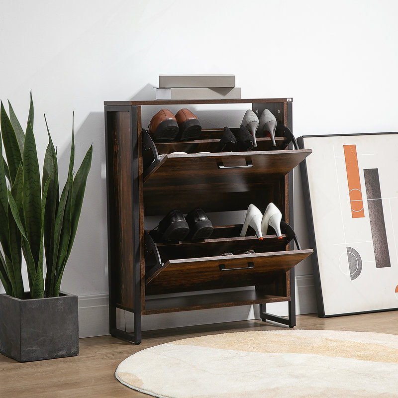 12-Pair 2-Drawer Particle Board Shoe Cabinet 