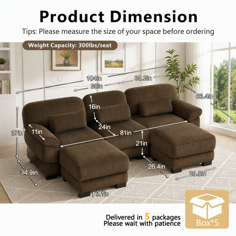 Canapé Cloud Cloud Couch, 3-Seater & 2-Ottoman, Brown