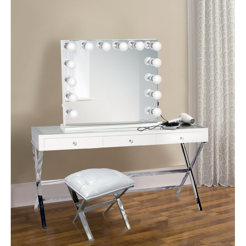 Miroir de maquillage/rasage éclairée hollywood Andaluss, 25 po x 31 po, Blanc