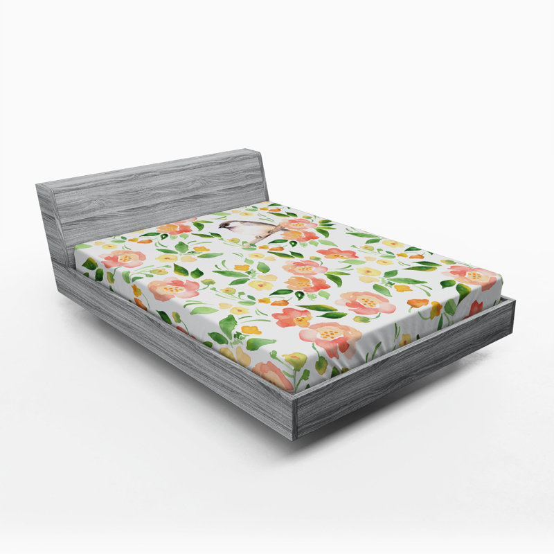Microfiber Floral Fitted Sheet, Queen Fitted Sheet, Yellow/Green Floral
