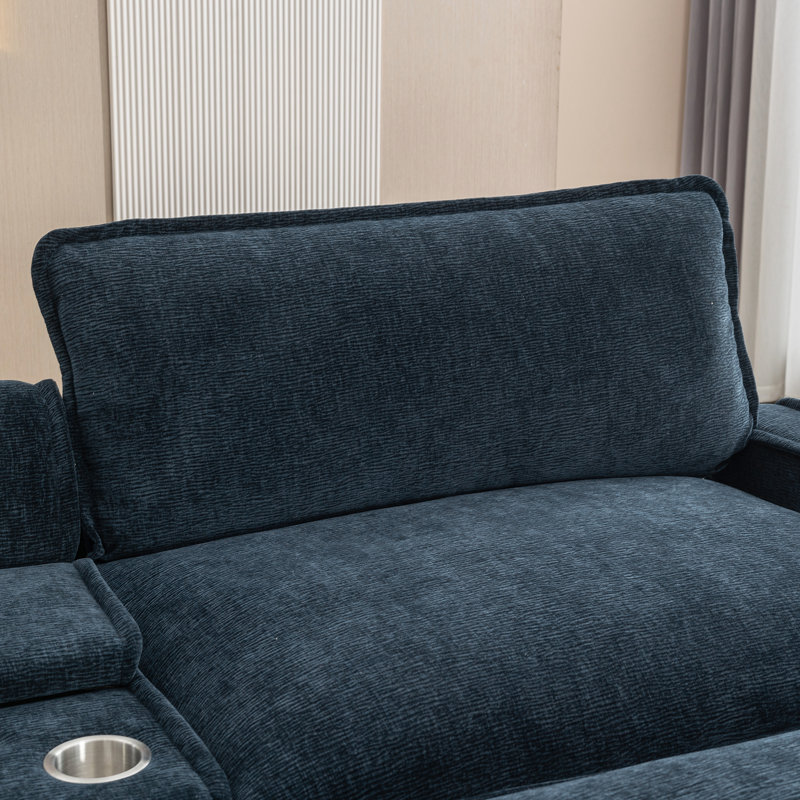 Canapé modulaire de 111 po de style américain avec double coussin, rangement et deux repose-pieds amovibles pour le rangement de l'espace de vie, porte-gobelets et grand siège confortable
