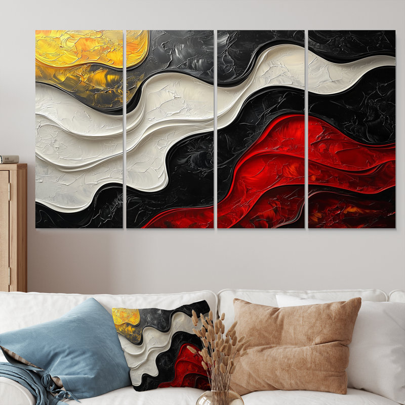 Noir, blanc, rouge, éthéré, courants - Fauvisme, art mural moderne sur toile, 4, H 28 po x l 48 po