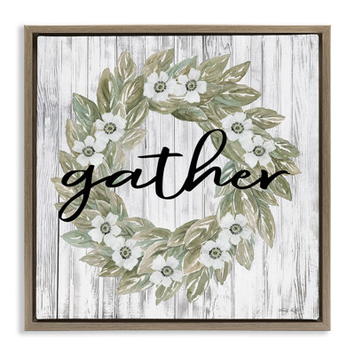 Gather Greenery Wreath Framed Floater Canvas Wall Art by Cindy Jacobs