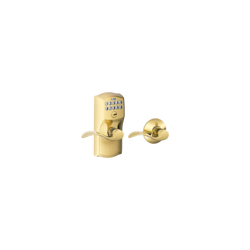 Accent Keypad Lever with Camelot Trim, Polished Brass, Keyed Alike