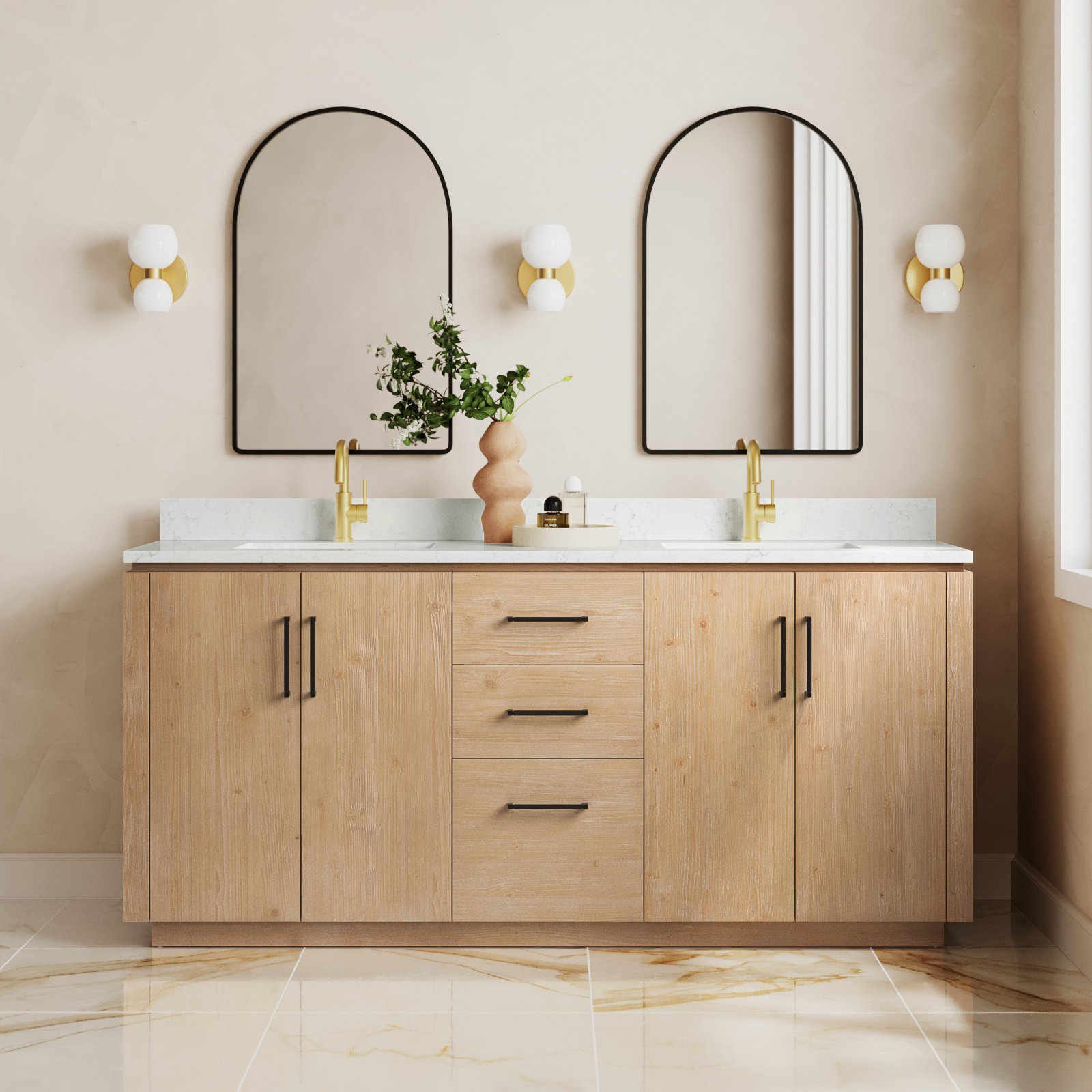 Cloverfield 72'' Double Bathroom Vanity, Fir Wood Brown, Matte Black