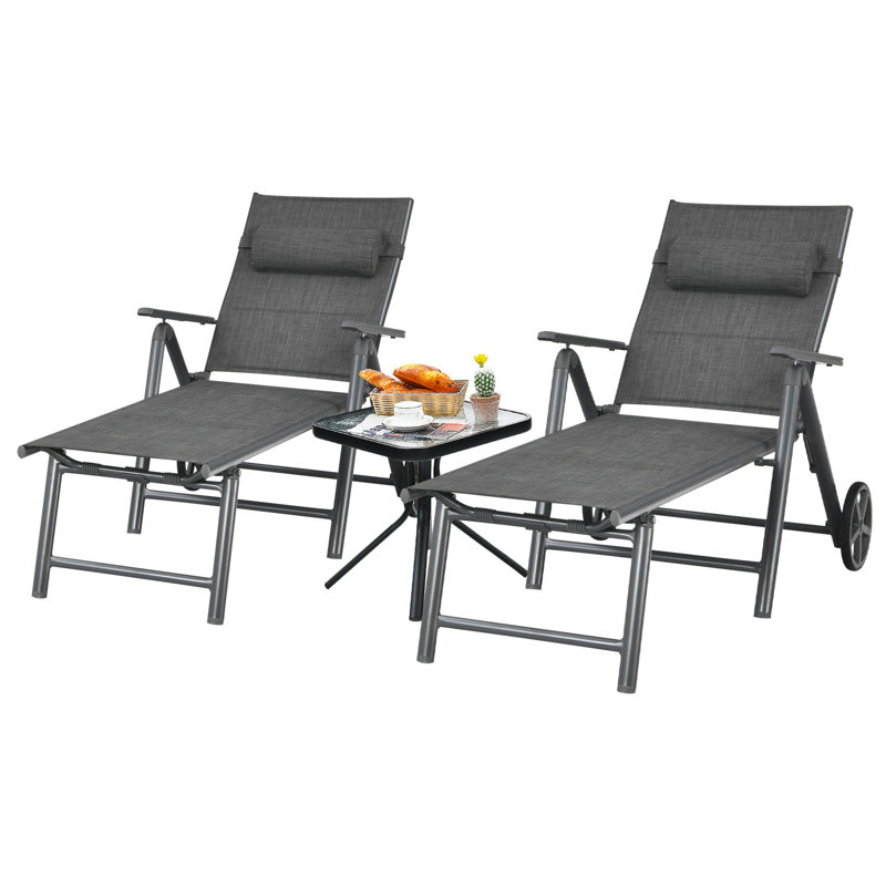 Ensemble de chaises longues d'extérieur inclinables 58 po Tornillo, gris