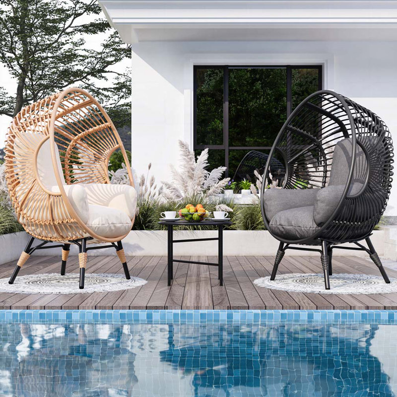 Fauteuil de patio en osier PE, Beige, Naturel