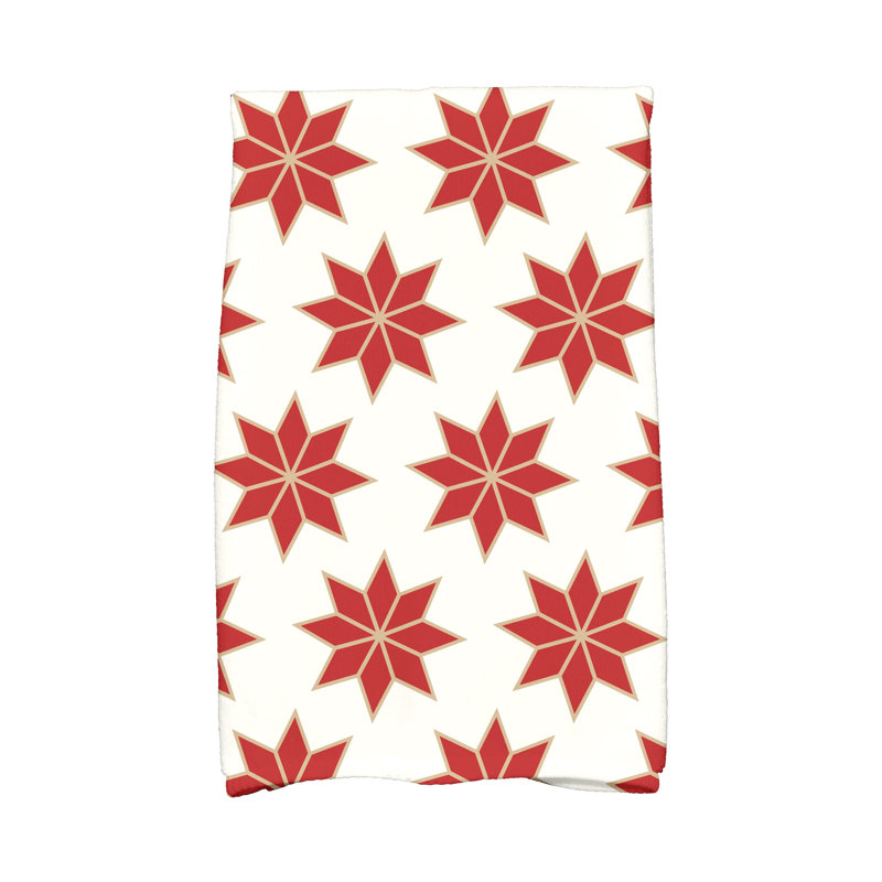 Hand Towel, White/Red/Gold