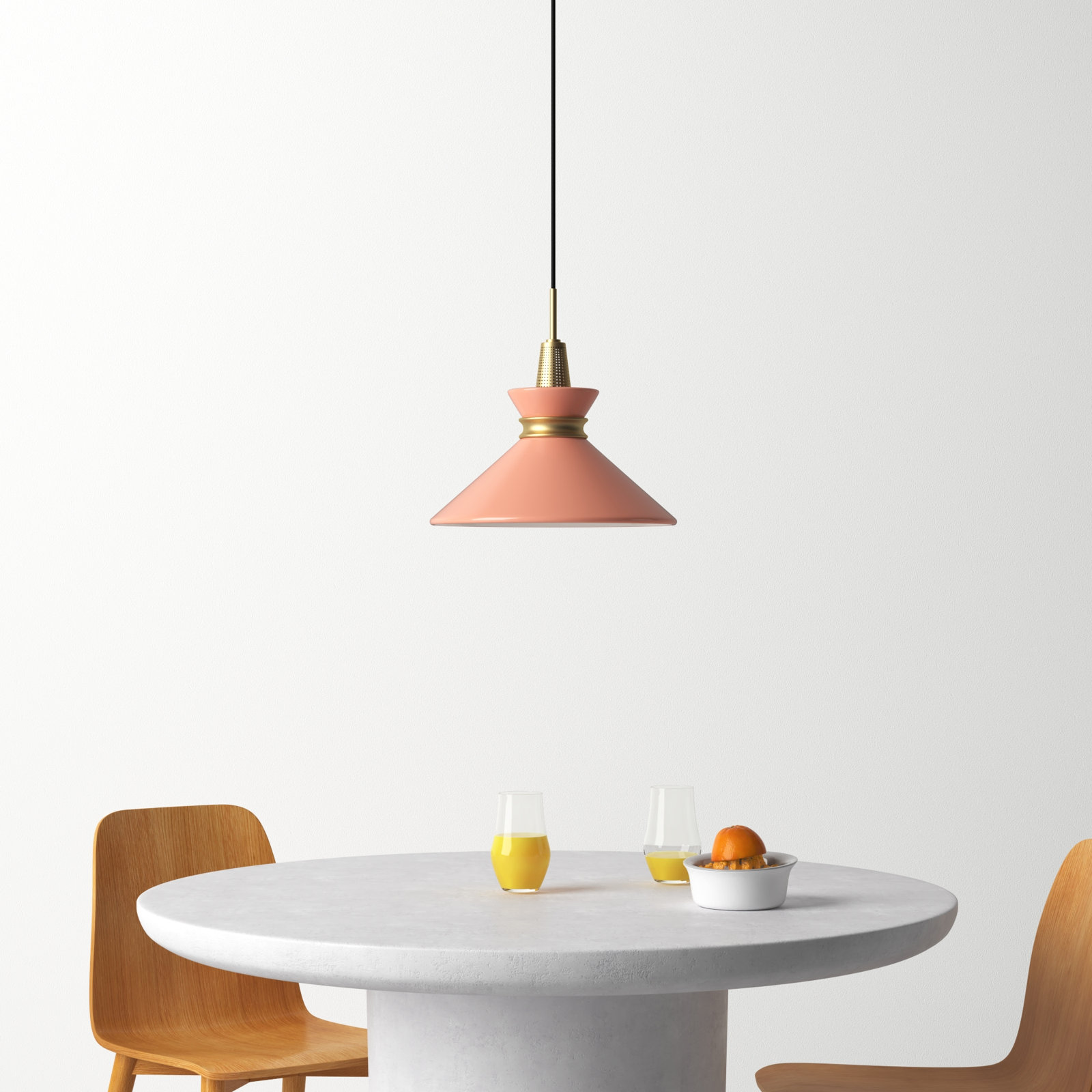 Corby Single Light Metal Pendant, 13.25" H x 14" W x 14" D, Pink, Aged Brass