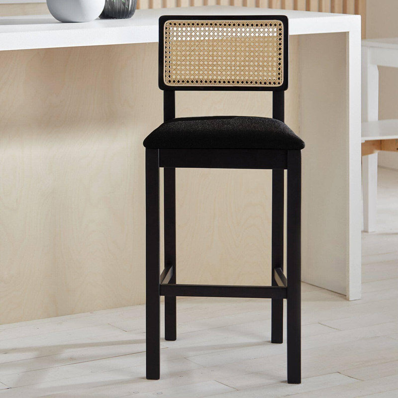 Tenaya Upholstered Counter Stool with Solid Wood Frame, Black/Noir Black