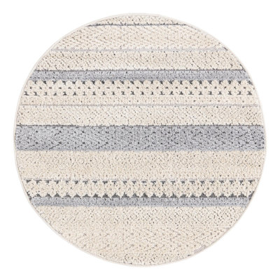 Tapis rayé beige / gris en polypropylène tissé à la machine Tayla