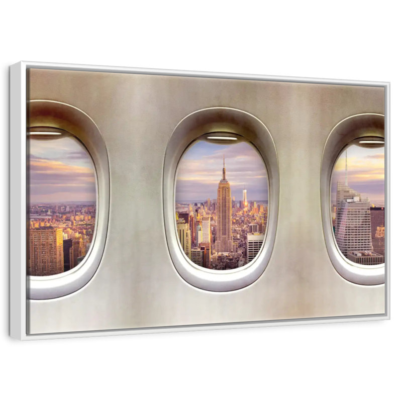 Fenêtres rétro pour avion, 46 po x 31 po, Cadre flottant blanc