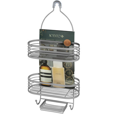Grand chariot de douche moderne à 3 niveaux avec accents en bande antidérapant et antidérapant gris mat