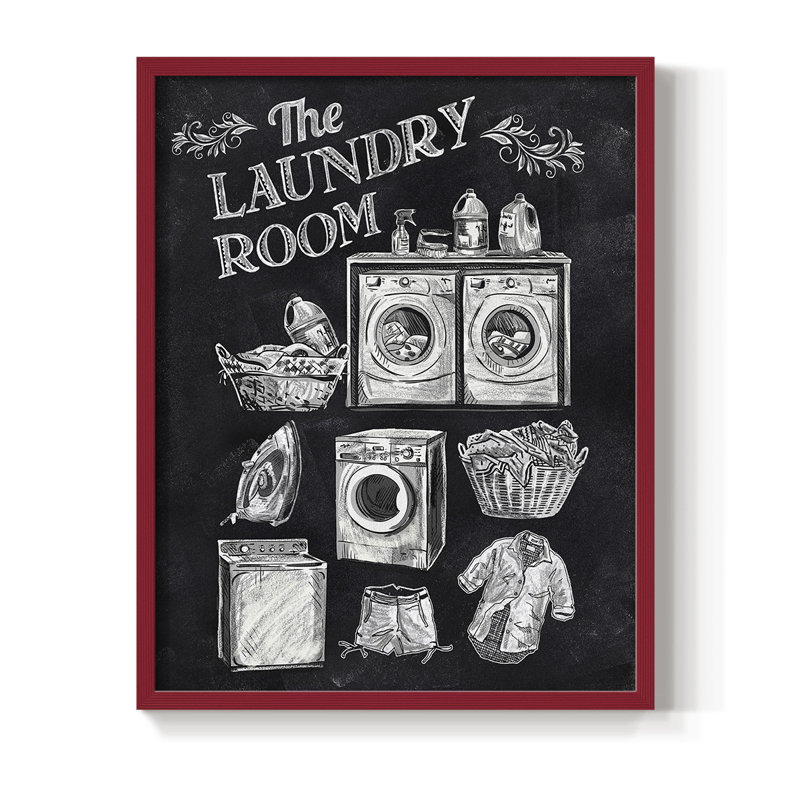 Laundry Room, reproduction encadrée - bois massif, H 15 po x l 12 po, Rouge