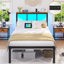 Bed Frame with Power Strip & LED Lights, Metal Platform Beds with Headboard, Stable and Sturdy, No Box Spring Needed-1718320319
