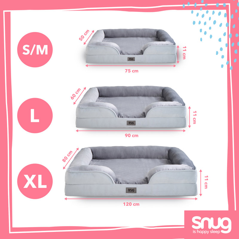 Snug Orthopaedic Pet Bed, Extra Large: 16.5cm H x 107cm W x 81cm D, Grey