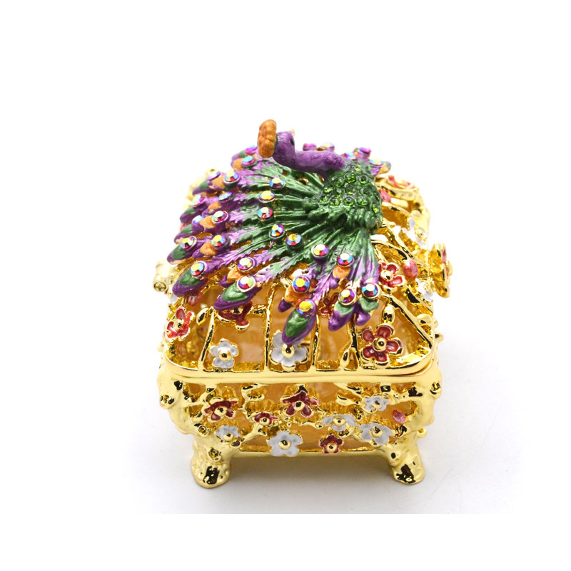 Boîte à bijoux paon avec cristaux autrichiens