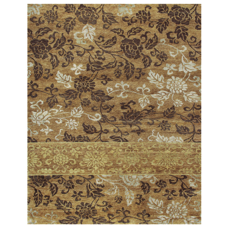 Tapis oriental noué à la main Timeo, brun doré / châtaignier, tapis décoratif 4 pi x 6 pi, Rectangle 7 pi 9 po x 9 pi 9 po