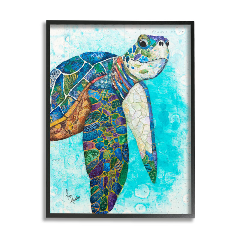«Bold Aquatic Sea Turtle Pebbled» par Lisa Morales, peinture sur toile flottante, H 14 po x l 11 po x P 1,5 po