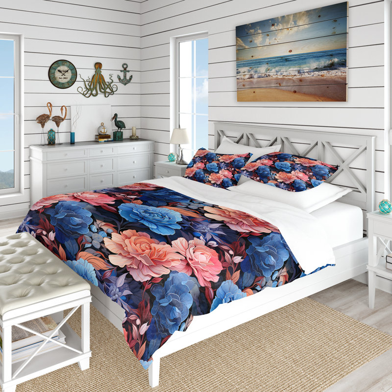 Literie à motif tropical bleu azur et rose Twilight, Housse de couette simple + 1 taie décorative stan