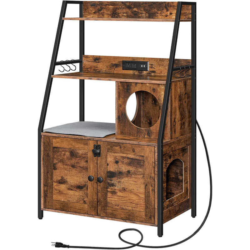 Enceinte de litière avec 2 tablettes de rangement, meubles de grande litière cachés avec station de charge